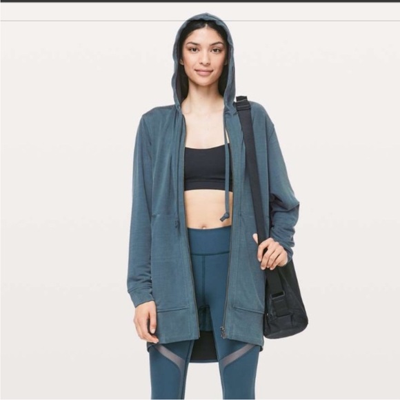 LululemonLisse Lab HoodedZipper Long Jacket In Gravity Women’s Size 6